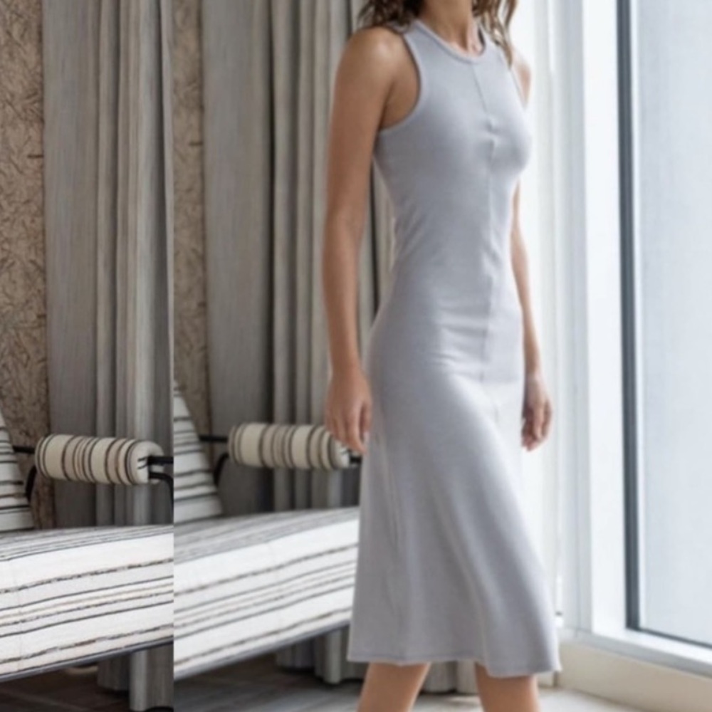 LUNYA Restore Fitted Dress in Ambient Grey NWOT MIDI Comfy Luxury - Picture 2 of 3